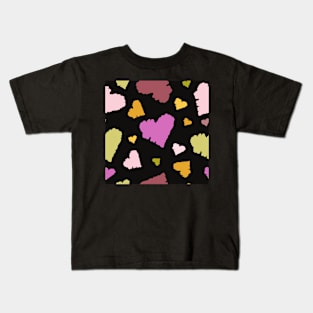 Violet and gold hearts on black background Kids T-Shirt